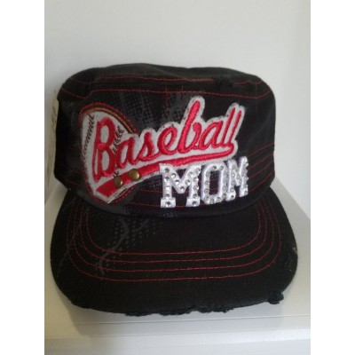  Baseball Mom Rhinestones Sport  Ladies Cap Black Factory Distressed Hat  eb-20630142